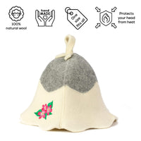 1 x RAW Customer Returns Natural Textile Sauna Hat Sauna Flower White - 100 organic wool felt hats - Protect your head from heat - English sauna e-book manual included - with embroidery - RRP €32.87