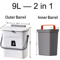 1 x RAW Customer Returns FARI 2-in-1 Kitchen Trash can with sliding lid, under sink trash can, 9L waste bin with inner barrel, portable hanging trash can with sticky hook and scraper white  - RRP €34.99