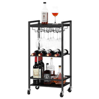 1 x RAW Customer Returns UOMIO Drinks Serving Cart, 3-Tier Kitchen Cart with Lockable Wheels Black Bar Cart Wine Cart with Glass Holder, Wooden Storage Cart for Living Room 44 x 30 x 85 cm - RRP €59.04