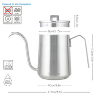 1 x RAW Customer Returns Easyworkz Gooseneck Coffee Pot 600ml Stainless Steel Hand Drip Coffee Pot with Long Narrow Spout Brushed Silver - RRP €26.99