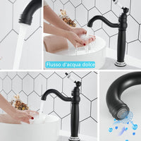 1 x RAW Customer Returns Maynosi Victorian Bathroom Sink Faucet, Retro Tall Sink Faucets for Countertop, Classic Ceramic Lever Faucets, 360 Degree Swivel Spout, Brass Matte Black  - RRP €55.66