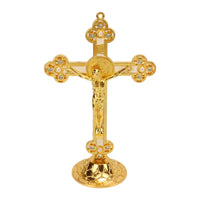 1 x RAW Customer Returns Uxsiya Standing Crucifix, Laser Engraved Holy Crucifix Metal Material Attractive Decorative Intarsia Red for Desktop Decoration - RRP €20.4