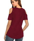 1 x RAW Customer Returns Florboom Women s V-Neck Criss Cross Cold Shoulder Top, Wine Red C, M - RRP €24.0