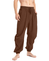 1 x RAW Customer Returns YAOBAOLE Men s Linen Medieval Casual Cotton Linen Men s Yoga Lightweight Summer Elastic Waist Pants Brown M - RRP €27.6