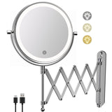 1 x RAW Customer Returns FUNTOUCH USB Rechargeable Cosmetic Mirror with 1X 10X Magnification, 3 Colors Lighting, Touchscreen Dimming, Extended Arm Makeup Mirror, 360 Rotatable Wall Mirror for Bathroom and Hotel - RRP €41.14