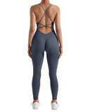 1 x RAW Customer Returns RXRXCOCO Spaghetti Strap Ribbed Jumpsuit Women Tight Backless Padded Overall Tummy Control Yoga Sport One Piece Romper Bodysuit 2 Blue S - RRP €28.22