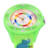 1 x RAW Customer Returns Alienwork Kids Dino T-Rex Learning Watch Children s Watch Boys Girls Green Silicone Strap Multi-Coloured Children s Watch Waterproof 5 ATM Time Learning - RRP €24.98