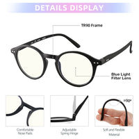 1 x RAW Customer Returns JOOX Blue Light Reading Glasses for Women and Men, Anti UV Round Readers with Spring Hinge for Computers - RRP €19.99