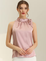 1 x RAW Customer Returns Allegra K Women s Elegant Bow Tie Neck Sleeveless Satin Blouse Pink M - RRP €32.39