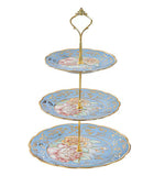 1 x RAW Customer Returns CHANJOON 3-Tier Ceramic Vintage Cake Stand with Beautiful Classic Rose Pattern, Food Rack for Displaying Cake Plate Blue  - RRP €29.0