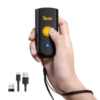 1 x RAW Customer Returns Tera Mini 1D Barcode Scanner Compact Waterproof Wireless Laser Scanner 3-in-1, Compatible with Bluetooth, USB Wired, Portable Barcode Scanner for Logistics Work with iOS, Windows, Android, Yellow - RRP €24.19