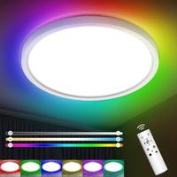 1 x RAW Customer Returns IAB LED ceiling light dimmable with remote control, 24W 3300LM RGB color changing ceiling lamp flat IP54 round with 3000k-6500k and 13-color 8W backlight for bedroom living room bathroom kitchen, 30cm - RRP €28.75