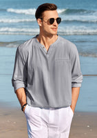 1 x RAW Customer Returns GAMISOTE Men s Casual Shirt Long Sleeve Cotton Shirt Casual V-Neck Shirt Regular Fit Summer Shirt XXL, Light Grey  - RRP €24.58