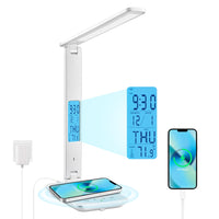 1 x RAW Customer Returns Desk Lamp LED Dimmable with Clock Desk Lamp 3 Colors and 5 Brightness Levels Eye-Friendly Bedside Lamp Wireless Charging and USB Port Smartphone Bedside Lamp Wireless Charger Table Lamp - RRP €35.99