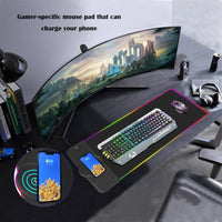 1 x RAW Customer Returns Mouse pad XXL RGB, gaming mouse pad LED, large mouse pad 800x300 with wireless charger, gaming mat with Qi charging station for cell phone headphones and more, intelligent adjustment 10W 7.5W 5W black  - RRP €36.28