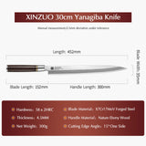 1 x RAW Customer Returns XINZUO 30cm Sashimi Knife X7Cr17MoV Stainless Steel, Traditional Japanese Handcrafted Yanagiba Fish Knife Sushi Knife, Ebony Wood Handle - with Birch Wood Sheath - RRP €77.99