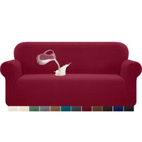 1 x RAW Customer Returns Granbest Stretch Waterproof Sofa Cover 1 Piece Spandex Jacquard Sofa Cover with Non-Slip Foam 3 Seater, Wine Red  - RRP €45.99