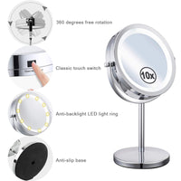 1 x RAW Customer Returns Meowoo Cosmetic Mirror With Light Makeup Mirror LED Make-Up Mirror 10x HD Double-Sided Magnification 360 Degree Adjustable 1pc  - RRP €34.99