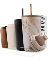 1 x RAW Customer Returns MAMEIDO thermal mug with straw 470ml 700ml - drinking cup with lid and straw made of stainless steel, double-walled insulated, leak-proof - coffee to go cup Pearl Marble, 0.47l  - RRP €28.57