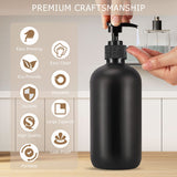 1 x RAW Customer Returns Kuxssul 2 pieces soap dispenser glass 500ml matte black, hand soap dispenser shampoo dispenser dishwashing liquid dispenser, pump bottle with labels, pump dispenser for dispensing liquids or emulsions - RRP €13.99