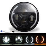 1 x RAW Customer Returns Kairiyard 7 LED Work Light 100W 10000LM 4 Lenses Angel Eyes 3000K 6000K 4 Modes Lighting Round Black Lights LED Offroad Fire Cross DRL HI LO Beam for Wrangler JK TJ LJ CJ Ha-ley Hum-mer - RRP €45.99