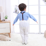 1 x RAW Customer Returns Volunboy Newborn Gentleman Outfits and Coordinates, Bow Shirt and Suspenders Trousers 4 Pieces 18-24 months, Blue White, Size 90  - RRP €34.99