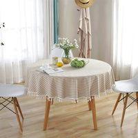 1 x RAW Customer Returns meioro Round Striped Tablecloth Tablecloths Rund Round Linen Tablecover Tassel Striped Tablecloth Suitable for Indoor and Outdoor Use Apricot White Stripes, Diameter 150cm  - RRP €19.6