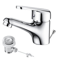 1 x RAW Customer Returns Auralum bathroom tap with pull rod, single lever basin mixer with waste set, chrome single lever mixer sink tap bathroom tap mixer tap basin mixer for bathroom - RRP €40.33