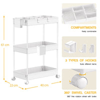 1 x RAW Customer Returns SPACEKEEPER 3 Tier Niche Shelf on Wheels for Laundry Bathroom Kitchen Trolley with 6 Hooks and 2 Containers White - RRP €24.24