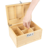 1 x RAW Customer Returns Viking Factory Large Bamboo Box with Combination Lock, Decorative Home Box with Lock, Tray Glass Container Accessory Tool 24 18 14CM ORIGINIAL  - RRP €68.84