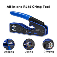 1 x RAW Customer Returns All-in-One RJ45 Crimping Tool Kit, Pass-Through Ethernet Crimper for Cat5e 6 6a 8P8C Modular Connectors, with Mini Wire Stripper, 50pcs CAT6 Pass-Through Connectors and Covers - RRP €25.56