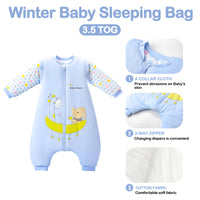 1 x RAW Customer Returns MIKAFEN Winter Long Sleeve Sleeping Bag with Feet 3.5 Tog for Children with Legs, Blue Moon S 75-85cm - RRP €27.99