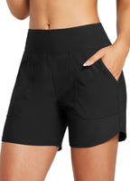 1 x RAW Customer Returns BALEAF Women s Swimming Shorts Tummy Control UPF50 Swimming Trunks Quick Drying Swimming Trunks High Waist Board Shorts Swimming Bottoms with Pockets Black XL - RRP €28.09