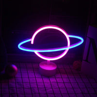 1 x RAW Customer Returns Planet Neon Light and Base LED Neon Light Table Lamp Light Blue Pink Planet Night Light USB Battery Decoration Sign Outside Table Kids Room Birthday Party Wedding Supplies 9.4 11.8  - RRP €19.15