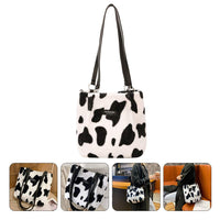 1 x RAW Customer Returns Amosfun Fluffy Crossbody Purse Cow Pattern Shoulder Bags Faux Fur Tote Bags Plush Bucket Bag Clutch Handbags Cocktail Purse New Year Party Gift for Girls Women - RRP €22.59