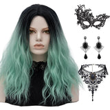 5 x Brand New Halloween Wig Green for Women Long Curly Wigs with Gothic Necklace Carnival Costume Synthetic Hair Ombre Wig V021H - RRP €90.2