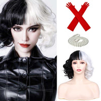 1 x Brand New Liamiona Black and White Short Curly Wig with Bangs Cosplay Wig Heat Resistant Synthetic Hair Women Fashion Wigs Adult  - RRP €16.99