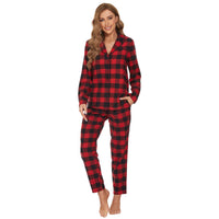 1 x RAW Customer Returns Mnemo Home Women s Pajamas Long Flannel Pyjamas Women 100 Cotton Flannel Red and Black Grid, XL  - RRP €33.6