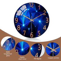 1 x RAW Customer Returns Cooltto Modern Wall Clock Silent 26cm Glass Not Suitable for Wall Quartz Battery Operated for Bedroom Home Office Kitchen - Blue Starry Sky - RRP €20.4