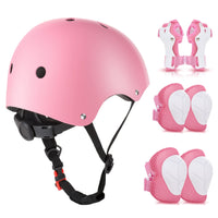 1 x RAW Customer Returns WayEee 7PCS Child Protective Equipment, Skate Protections Includes Helmet Knee Pads Elbow Pads and Wrist Guards for Cycling Skateboard Skating and Other Sports Pink  - RRP €30.73