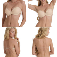 1 x Brand New YANDW Strapless Bra with Clear Back Invisible Straps Push-Up Padded Underwire Backless Halter Bra Beige 85B - RRP €39.77