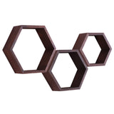 1 x RAW Customer Returns PHOENANCEE Hexagon Wall Shelf, Living Room Decorative Wall, Wooden Hanging Shelf for Bedroom, Set of 3 Dark Walnut  - RRP €39.99