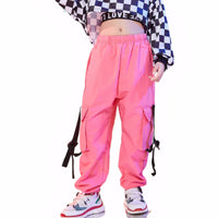 1 x RAW Customer Returns Girls Hip Hop Pants Kids Cargo Pants Elastic Joggers for Streetwear Dance Pink, 146-152  - RRP €31.99