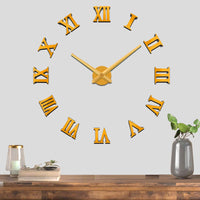 1 x RAW Customer Returns Mintime Frameless 3D DIY Wall Clock XXL Mute Mirror Sticker Home Office School Decoration Gold  - RRP €26.86