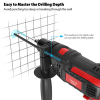 1 x RAW Customer Returns Drill impact drill 850W 3000 RPM, hammer and drill 2 in 1, depth stop and keyless drill chuck, adjustable additional handle - RRP €42.98