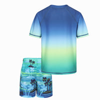 1 x RAW Customer Returns Swim set boys swim shirt boys two-piece short sleeve swim shirt children board shorts UV protection boys swimsuit set 104 110 4-5 years - RRP €28.22