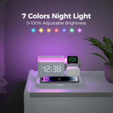 1 x RAW Customer Returns ANJANK 5 in 1 Wireless Charger with Alarm Clock 7 Night Lights, Variable from 0-100 , Induction Charger, Multiple Charging Station for iPhone 14 13 12 Pro Pro Max, AirPods3 2 1 Pro, Apple Watch - RRP €43.36