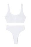 1 x RAW Customer Returns Viottiset Women s Swimwear Crop Top Bikini Set Two Piece Swimsuit High Waist Beachwear Bikini Bottoms S, White  - RRP €37.99