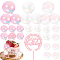 1 x Brand New Foam Cake Topper Balls Balloon Decoration Birthday Cupcake Insert Wedding Christening Anniversary Pink White, Transparent  - RRP €22.8