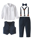 1 x RAW Customer Returns mintgreen Boy Clothes Formal Wedding Suit Gentleman Waistcoat Outfit Baptism Suspenders Bow Tie Set, Navy, 3-4 Years, 110 - RRP €37.39